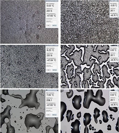 图2:冰在SF₆(左)与空气(右)中的熔点对比。